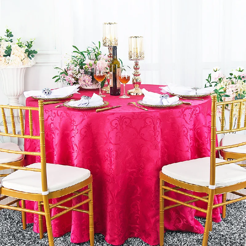 108" Seamless Round Versailles Chopin Damask Jacquard Polyester (220 GSM) Tablecloth - Fuchsia (1pc)