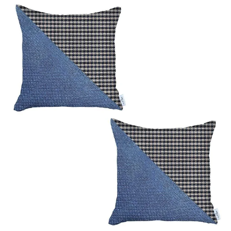 Set Of Two 18" X 18" Black And Blue Polyester Houndstooth Zippered Pillow