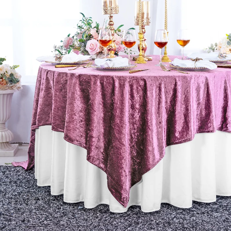 85"x85" Seamless Square Ice Crushed Velvet (200 GSM) Tablecloth/Table Overlay - Mauve/Dusty Rose (1pc)