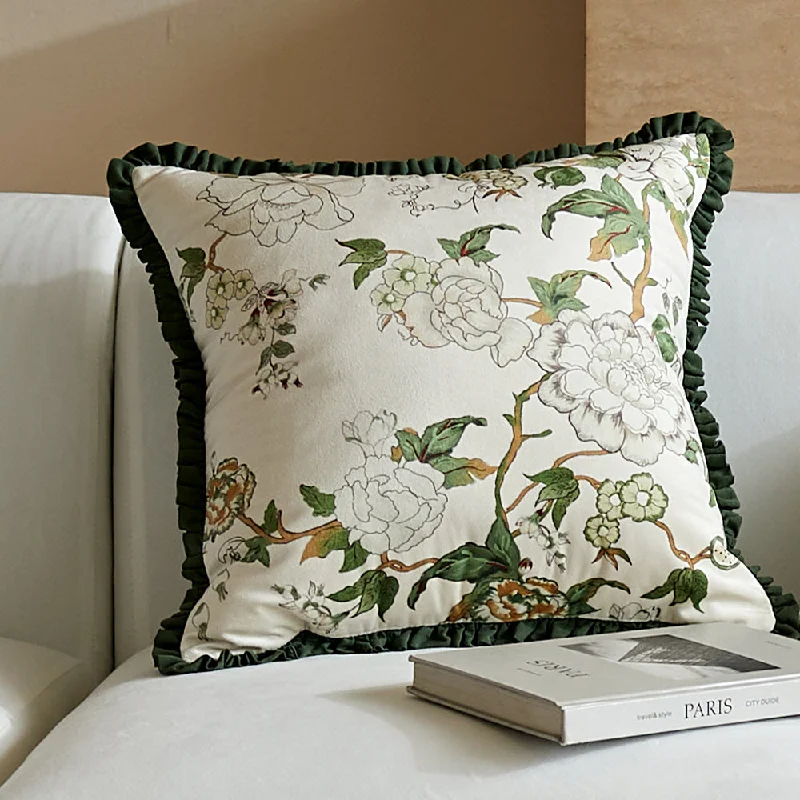 Magnolia Boho Chic Green Throw Pillow Cover