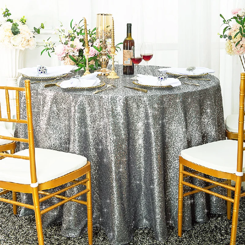 120" Seamless Round Sequin Taffeta Tablecloth - Silver (1pc)