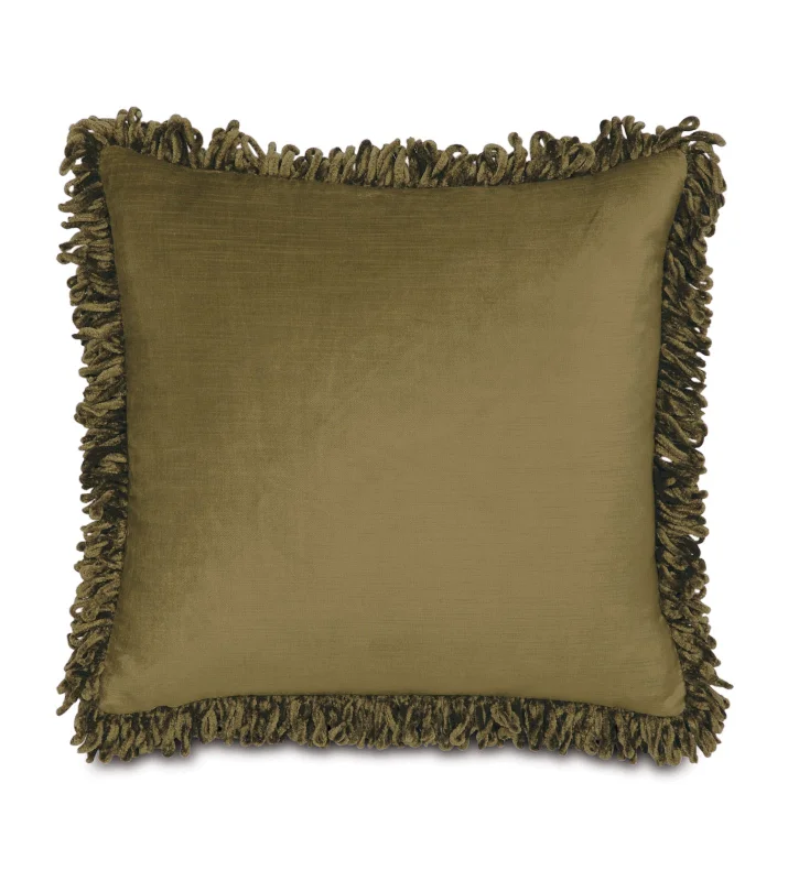 Lars Velvet Fringe Throw Pillow Cover 18x18 in Olive