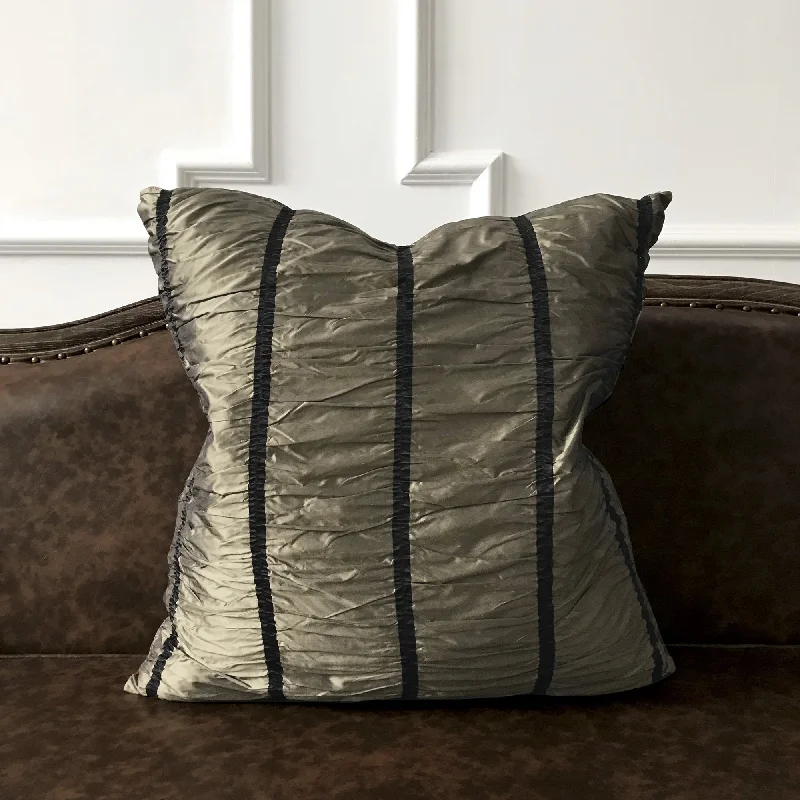 Metallic Bronze Silk Pleated Throw Pillow Cover 24x24