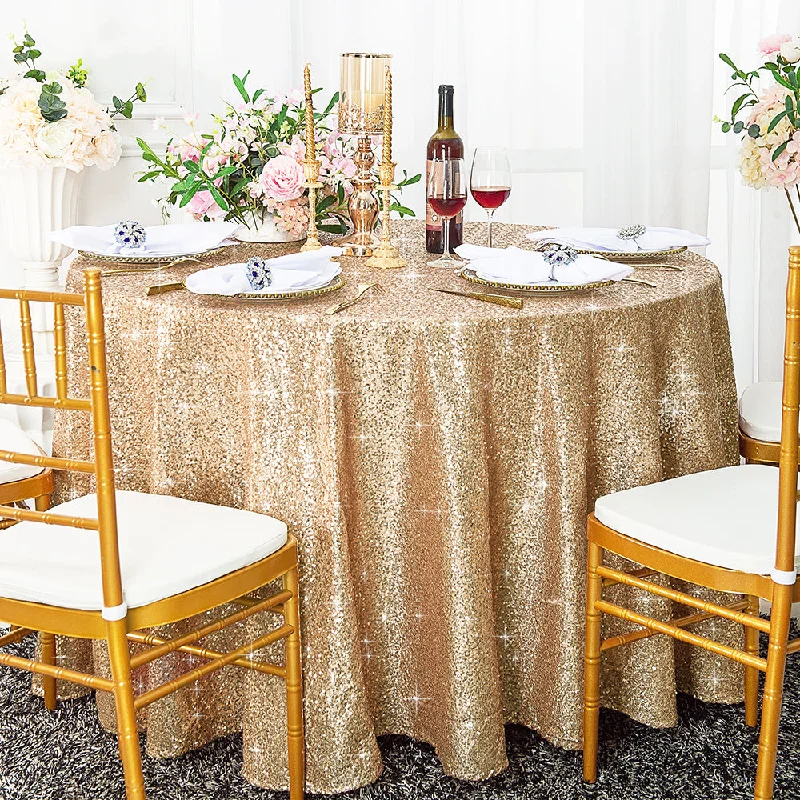 108" Seamless Round Sequin Taffeta Tablecloth  - Champagne (1pc)