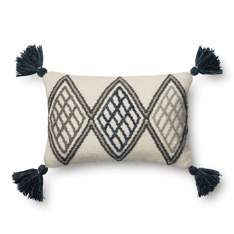 Blue & Ivory Pillow with Tassels in Various Sizes