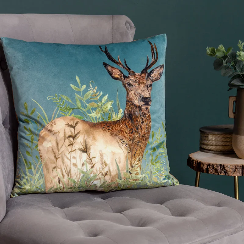 Willow Stag Cushion Cyan