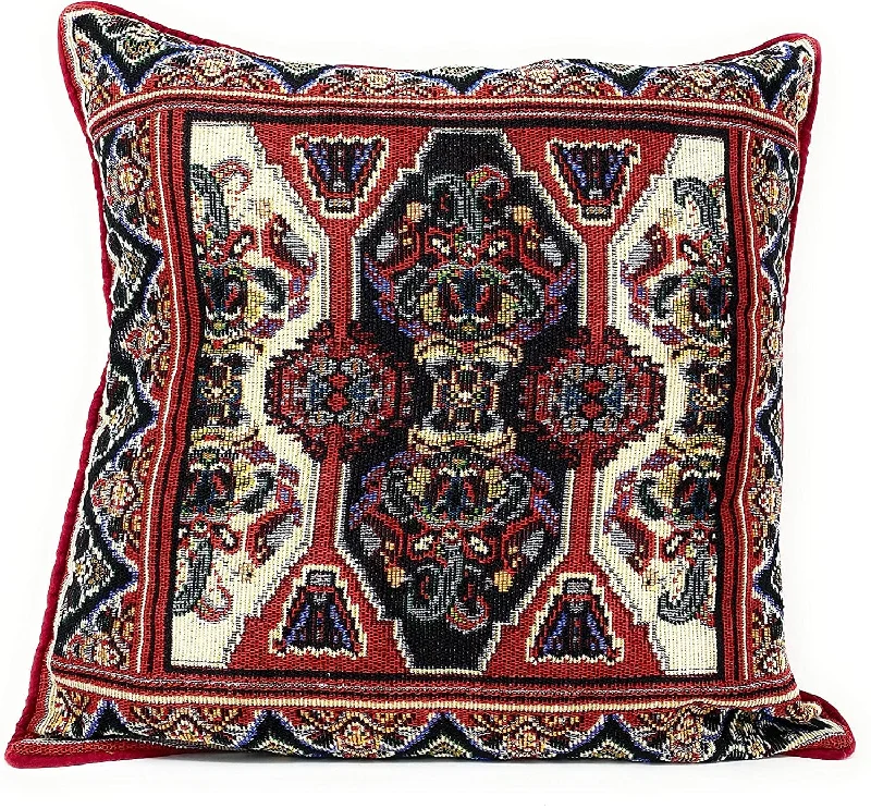 DaDalogy Elegant Majestic Kilim Red Rug Ornate Tapestry Throw Pillow Covers 16" x 16" (18195)