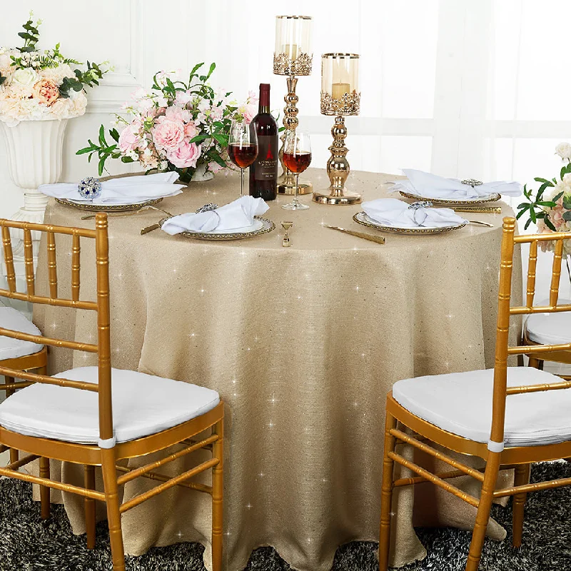 132" Round Sequin Paillette Poly Flax/Burlap Tablecloth - Champagne (1pc)