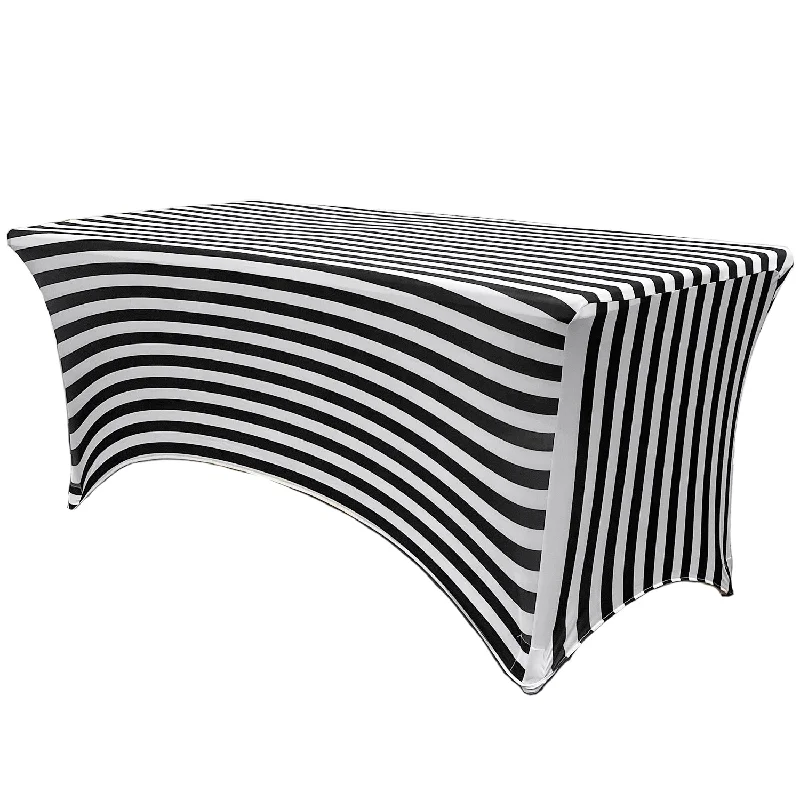 Stretch Spandex 6 ft Rectangular Table Cover Black and White Striped