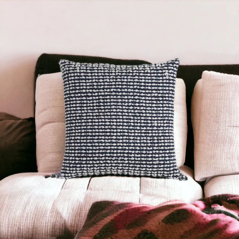 20" X 20" Blue and White Weave Cotton Zippered Pillow